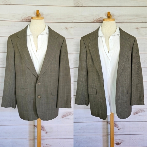 Oscar de la Renta Vintage Tailored Plaid Blazer in Grey and Camel Size 41R - Picture 1 of 16
